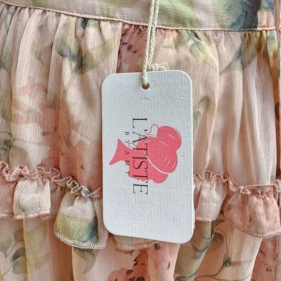 Ruffle Trim Lace-up back Floral Print Deep V-neck Waist Cutout, Size Medium - Picture 10 of 11